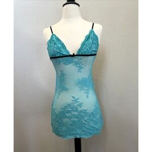 Y2K 07' Vintage Victoria's Secret Lingerie LACE Size Small Teal Babydoll Cami